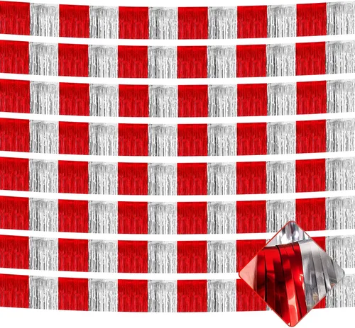 Miniatura 19 de Paquete de 10 unidades de guirnalda de flecos de papel de aluminio de 10 pies con lentejuelas metálicas, bandera para colgar en la pared, telón