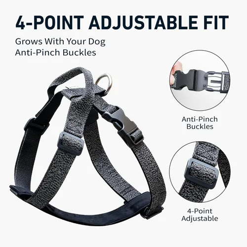 Miniatura 3 de Galaxy - Arnés reflectante para perro, ajuste ajustable de 4 puntos, hebillas antipellizcos, control de clip trasero y asa de emergencia, forro