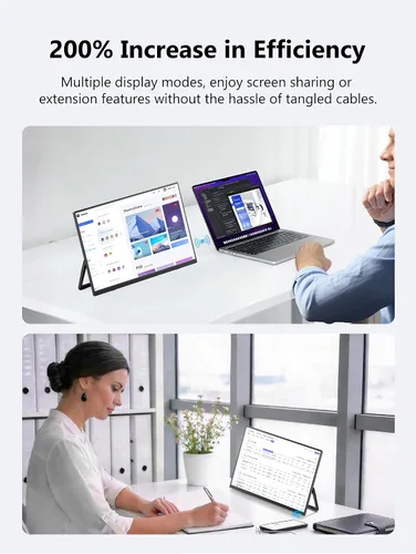 Miniatura 6 de Monitor portátil inalámbrico con batería, monitor inalámbrico para computadora portátil de 15.6 pulgadas, 1080P FHD monitor de viaje para laptop