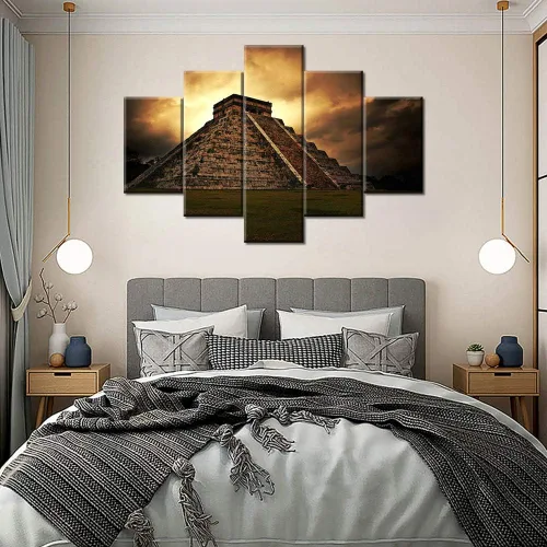 Miniatura 62 de Arte de pared con varios paneles, calendario maya, imágenes de piedra del sol, pinturas de civilización azteca sobre lienzo, sala de estar