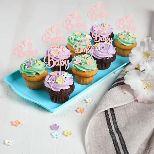 Miniatura 5 de Gyufise 24 piezas de decoración de mariposa rosa claro con purpurina Oh Baby Butterfly - Decoración de mariposa para baby shower Girl - Suministros