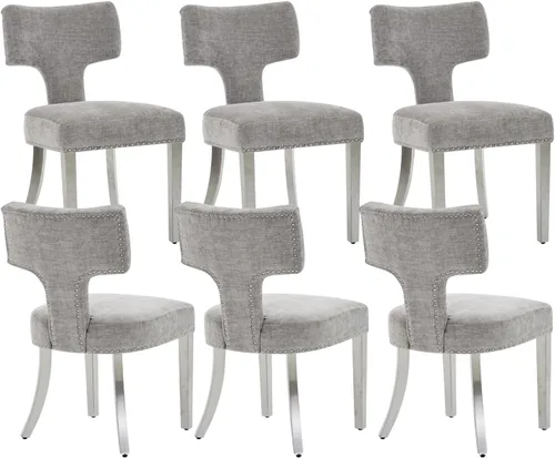 Miniatura 10 de Juego de 2 sillas de comedor modernas de mediados de siglo, sillas de comedor tapizadas en tela de chenilla con respaldo curvado y ribete