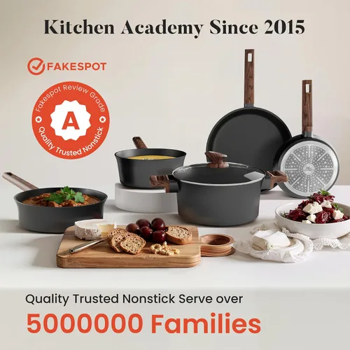 Miniatura 7 de Kitchen Academy Juego de ollas y sartenes de cerámica antiadherentes, juego de 10 utensilios de cocina de inducción no tóxicos, juego de sartenes