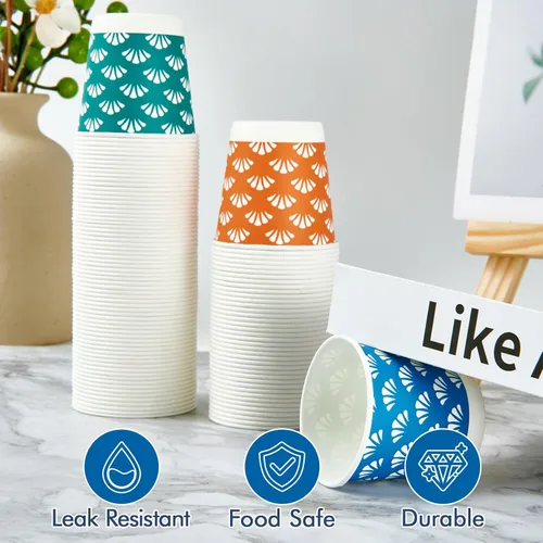 Miniatura 4 de JollyPack Paquete de 600 unidades de tazas de papel desechables para baño de 3 onzas, pequeñas tazas de enjuague bucal en naranja, azul y verde