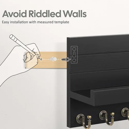Miniatura 2 de HONJIN Soporte para llaves de pared: 7 ganchos resistentes mejorados para llaves de fácil instalación, organizador de correo para colgar