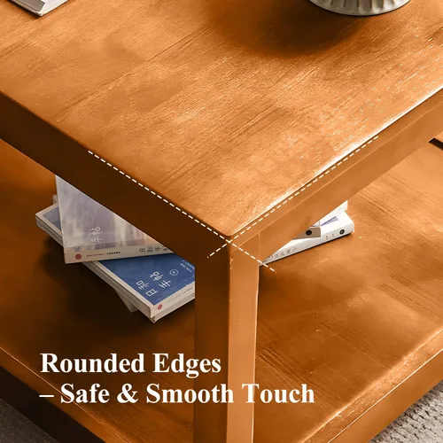 Miniatura 7 de Mesa auxiliar, mesa auxiliar cuadrada de madera maciza con estante de almacenamiento, mesa auxiliar de 2 niveles para sala de estar, mesa de sofá