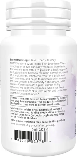 Miniatura 3 de NOW Foods Solutions, Aclarador de piel con glutatión con Ceramosides®, Hidratante e Iluminador, 30 Cápsulas Vegetales