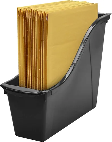 Storex Papelera pequeña para libros, organizador de plástico entrelazado para el hogar, la oficina y el espacio de trabajo, color negro, paquete de