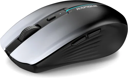 Miniatura 11 de RAPIQUE Ratón inalámbrico Bluetooth, recargable silencioso multidispositivo para computadora (modo tri: BT1/2+2.4Ghz) con receptor USB, ratón
