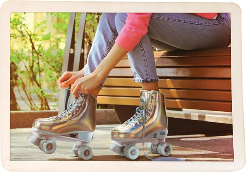 Miniatura 4 de GEM Patines cuádruples, color azul holográfico, talla 7-10