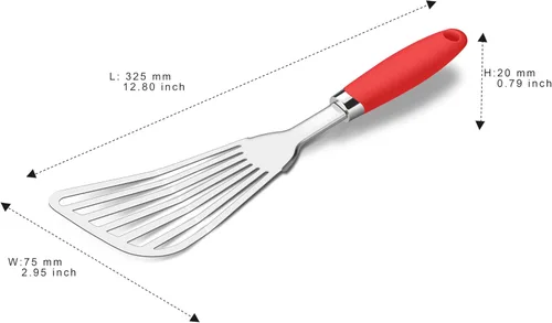Miniatura 6 de Espátula de pescado de acero inoxidable 304, delgada y flexible ranurada con mango ergonómico antideslizante, espátula de metal para peces, huevos