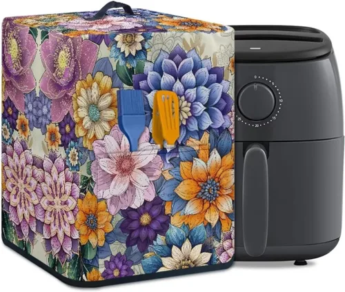 Miniatura 25 de Air Fryer Oven Dust Cover with Handle and Pocket, Easy Cleaning Electric Appliance Cover, Brown Flower Flor marrón (Brown Flower)