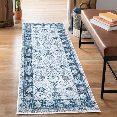 Miniatura 25 de Bloom Rugs Caria Alfombra Lavable Antideslizante de 7 pies - Azul/Carbón Alfombra Tradicional para Entrada, Pasillo, Baño y Cocina - Tamaño Exacto