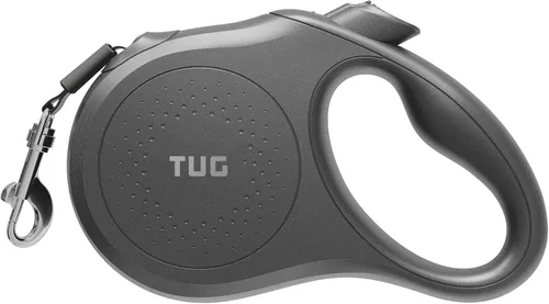TUG Quest - Correa retráctil para perro, retracción sin enredos de 360°, cinta de nailon fuerte de 16 pies (pequeña, negra)