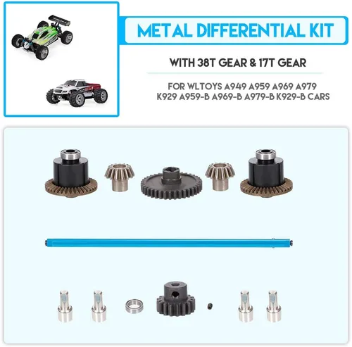 Miniatura 2 de GoolRC Kit de diferencial de metal para automóvil a control remoto, engranajes diferenciales 38T y 17T, eje de transmisión, eje de dirección