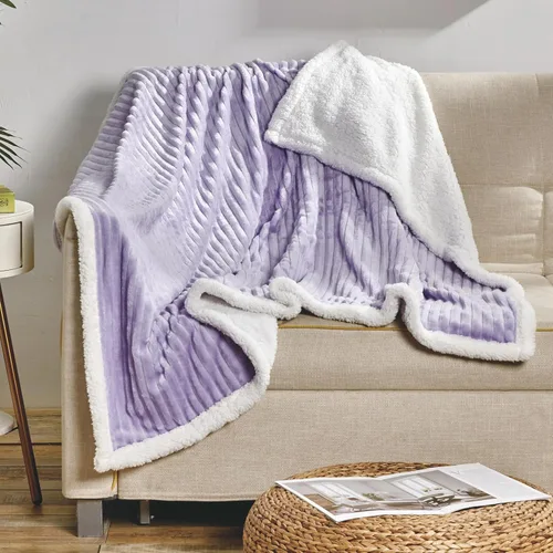 Miniatura 14 de Elegant Comfort Manta reversible de pana sherpa, peso medio y súper afelpada, manta de franela suave, mullida y afelpada, microgamuza, patrón de Gris