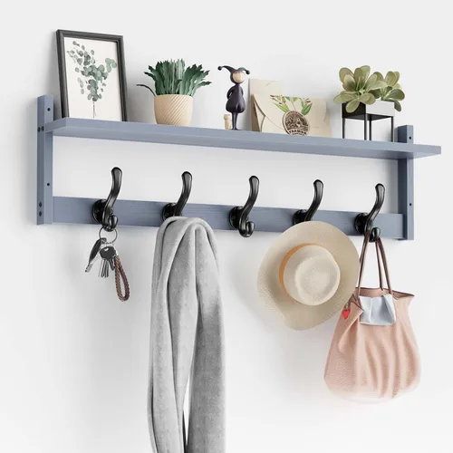 Miniatura 11 de Tatub Perchero de pared de 29 pulgadas con estante, ganchos de pared de madera con almacenamiento, estante de entrada con 5 perchas para baño, sala