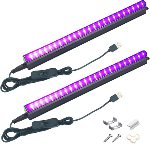 Miniatura 10 de Paquete de 4 Barras de Luz Negra LED de 10W 48 LED de 1 Pie 395-400nm Tubo de Luz Negra UV con Cable de 5.9 Pies+Enchufe+Interruptor Accesorios