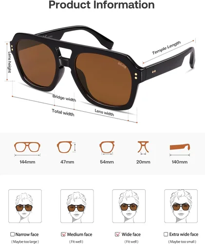Miniatura 5 de SOJOS Lentes de sol polarizados retro gruesos estilo aviador para mujeres y hombres, gafas cuadradas de piloto grandes, modernas y audaces SJ2385
