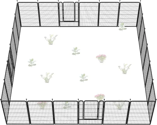 Miniatura 7 de FXW - Valla de jardín metálica y resistente para exteriores, barrera para perros y conejos, fácil instalación, negro, 24 pulgadas de alto x 29.6
