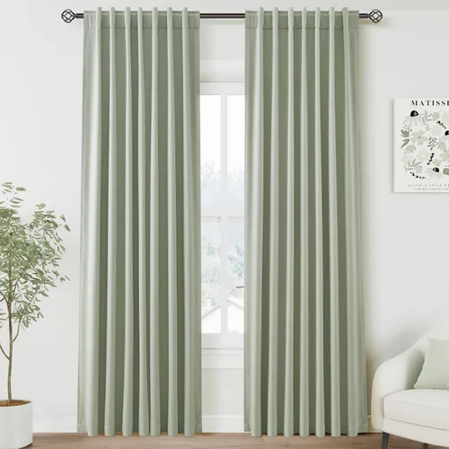 Miniatura 70 de Cortinas de lino 100% opacas para dormitorio, 102 pulgadas de largo, con pestaña trasera, bolsillo para barra, paneles acústicos con aislamiento