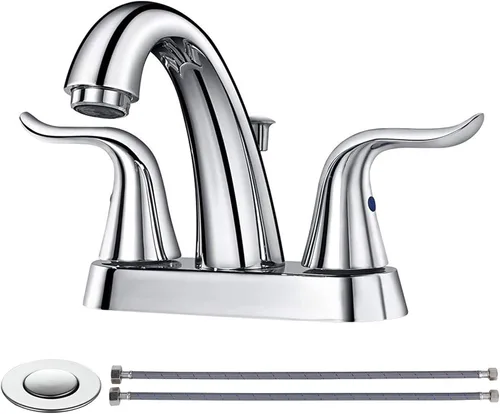 Miniatura 12 de WOWOW Grifo de Baño de 4 Pulgadas Centerset Bronce Frotado con Aceite Grifo de Lavabo de Baño Varilla de Elevación Ensamblaje de Drenaje Grifos