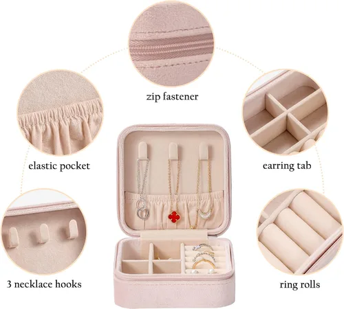 Miniatura 2 de GUKA Joyero de terciopelo de felpa organizado, estuche de viaje de joyería, pequeñas cajas organizadoras portátiles para anillos, aretes, collares