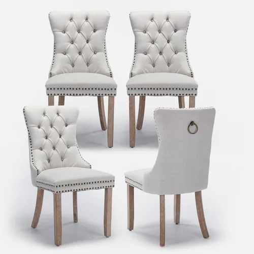 Miniatura 34 de Juego de 2 sillas de comedor tapizadas de terciopelo, sillas laterales de cocina de estilo moderno con ribete de cabeza de clavo y patas de madera