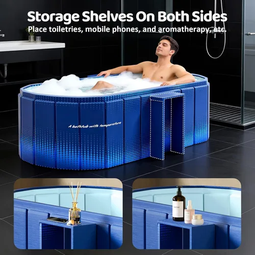 Miniatura 3 de Bañera plegable portátil, bañera independiente sin instalación, bañera de baño para remojo, cabina de ducha plegable para baño caliente y hielo Azul