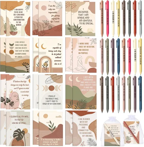 Miniatura 26 de Mooliwe Conjunto de Regalo de Afirmación Positiva de 24 Juegos/48 Piezas, Cuadernos de Gratitud con Bolígrafos, Bolsas Pequeñas, Blocs de Notas