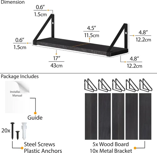Miniatura 3 de Wallniture Ponza - Estante flotante de pared de 17 x 4.5 pulgadas, estantes pequeños de madera para almacenamiento en la pared, estante montado