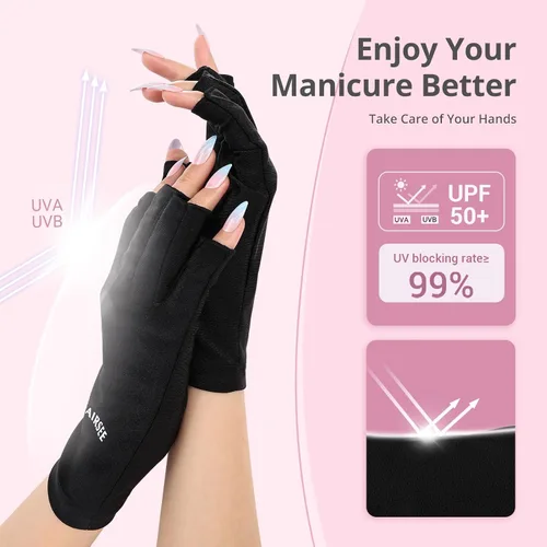 Miniatura 2 de Guantes UV AIRSEE para lámpara de uñas, guantes profesionales de protección UV UPF50+ para manicuras y arte de uñas, guantes sin dedos que protegen