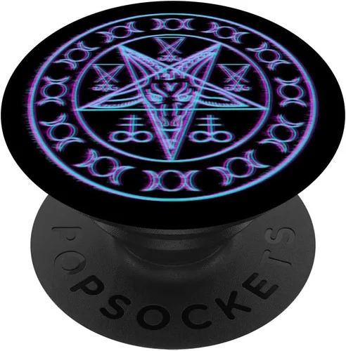 Synthwave Pentagrama Sigil of Baphomet Lucifer Triple diosa PopSockets intercambiable PopGrip
