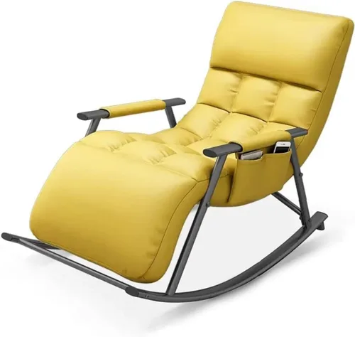 Comfortable Balcony Rocking Chair with Steel Legs Adjustable Footrest PaddedFabric Seat Modern Living Room Accent Chair Yellow and Black