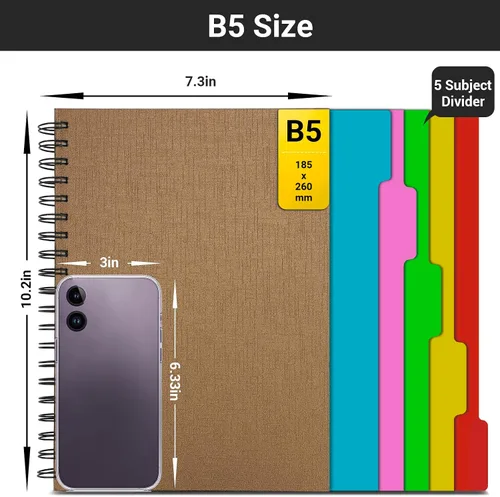 Miniatura 2 de EUSOAR Cuaderno de espiral de 5 materias, 3 piezas B5 de 7.3 x 10.2 pulgadas, bloc de escritura con rayas universitarias, tapa dura gruesa, 100 GSM