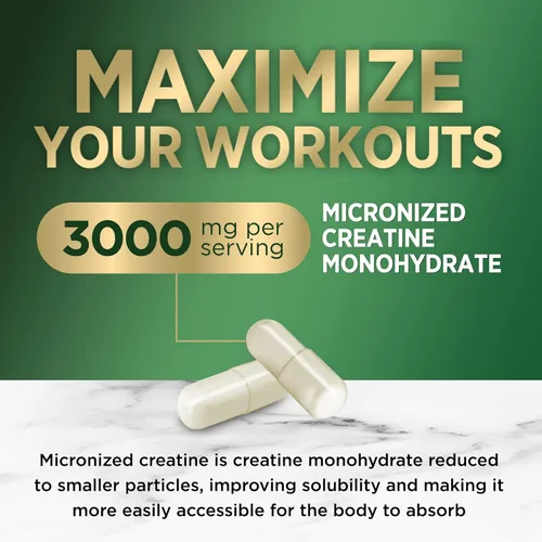 Miniatura 3 de Monohidrato de creatina 3000 mg por porción - Cápsulas de creatina en polvo micronizado - Apoya el músculo magro, la fuerza, la energía