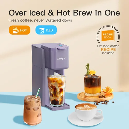Miniatura 3 de Tastyle Mini Cafetera de Café Caliente y Frío de Una Sola Porción, para Cápsulas K y Café Molido, Tamaños de Preparación de 6 a 14 Oz, con Libro