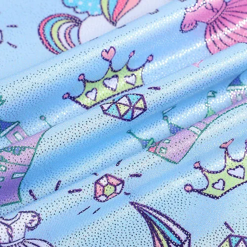 Miniatura 160 de HOZIY - Leotardos de gimnasia con pantalones cortos brillantes para niñas pequeñas; estampados de unicornio, aurora, arco iris, sirena, dinosaurio