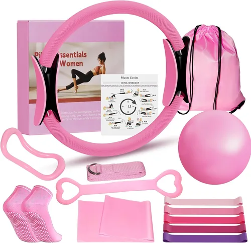 Home Kit de pilates para mujer – Anillo de pilates de 12 pulgadas, juego de pelota y bandas de resistencia de 9 pulgadas, equipo completo de pilates