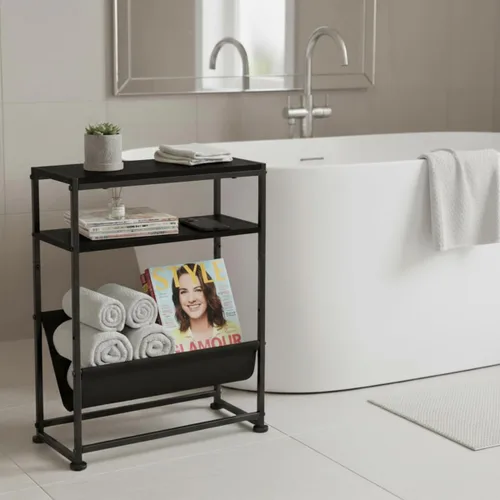 Miniatura 6 de Mesa auxiliar estrecha para espacios pequeños, mesa auxiliar delgada con soporte para revistas, diseño 2 en 1, mesa de centro estrecha para sala