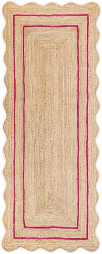 Miniatura 14 de Alfombra de Yute Natural Ondulada Festoneada - Corredor de Entrada Boho, Festón de Granja, Azul Cielo (2'x3')