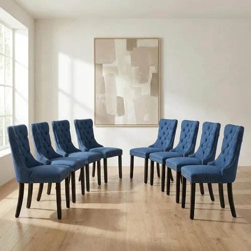 Miniatura 47 de OVENTA Juego de 4 sillas de comedor modernas tapizadas copetudas, terciopelo negro y gris y cuero con patas de madera maciza, sillas de cocina