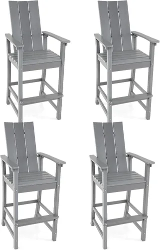Miniatura 10 de Giantex Silla Adirondack de 52 pulgadas de alto, taburete de bar de polietileno de alta densidad para exteriores con respaldo ergonómico, Gris