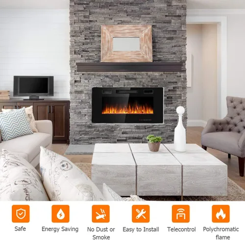Miniatura 8 de ORALNER Chimenea eléctrica de 36 pulgadas, empotrada y montada en la pared con 12 efectos de llama, 5 brillo, control remoto y temporizador de 8