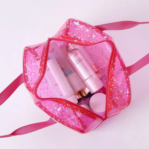 Miniatura 7 de SxoSyo Bolsas de maquillaje transparentes grandes para mujer, bolsa transparente para cosméticos, con asa, organizador de baño, Verde (Green Star)