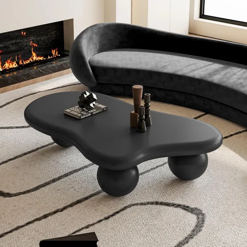 Miniatura 2 de Mesa de centro Cloud de 47.2 pulgadas con 3 patas de bola, moderna mesa central irregular para sala de estar, mesa de té pequeña baja y bonita