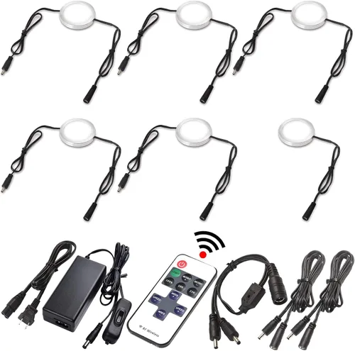 Miniatura 8 de Kit de luz debajo del armario de cocina, iluminación trasera contra salpicaduras, 110 V enchufado y cableado, control remoto RF regulable, blanco