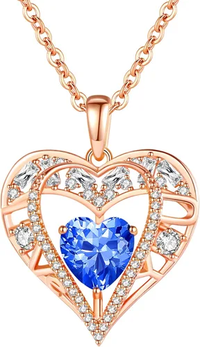 Miniatura 49 de Collar de cristal de 5 corazones, chapado en oro rosa de 18 quilates, colgante con cadena de plata de ley 925 de 18 + 2 pulgadas, joyería de piedra