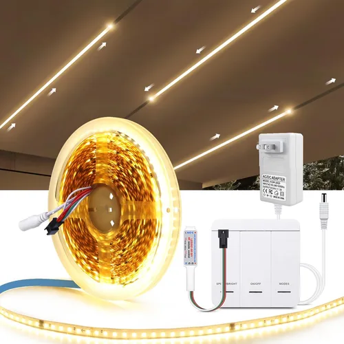 Tira de luces LED que fluyen de agua corriente de 32.8 ft/33 pies, 24 V 120 leds/M, cuerda de luz LED con interruptor de control de panel táctil