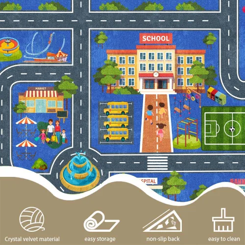 Miniatura 3 de Alfombra de coche de carretera para niños, 31 x 47 pulgadas, alfombra de pista de carreras de ciudad, alfombra de carreras para niños, alfombra